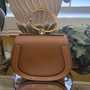 Chloe Brown Leather and Suede Medium Nile Bracelet Top Handle Bag